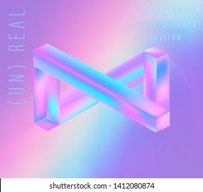 Futuristic neon vaporwave/ synthwave/ seapunk style cover for CD, poster for electronic dance music, print for album. Unreal moebius triangle or strip. 