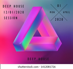 Futuristic neon vaporwave/ synthwave/ seapunk style cover for CD, poster for electronic dance music, print for album. Unreal moebius triangle or strip. 