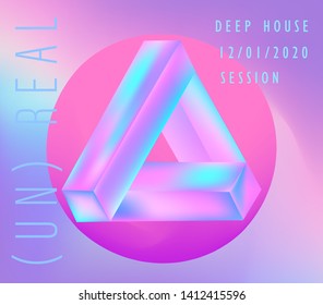 Futuristic neon vaporwave/ synthwave/ seapunk style cover for CD, poster for electronic dance music, print for album. Unreal moebius triangle or strip. 