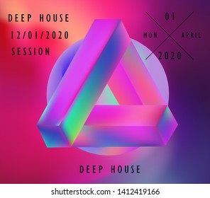 Futuristic neon vaporwave/ synthwave/ seapunk style cover for CD, poster for electronic dance music, print for album. Unreal moebius triangle or strip. 