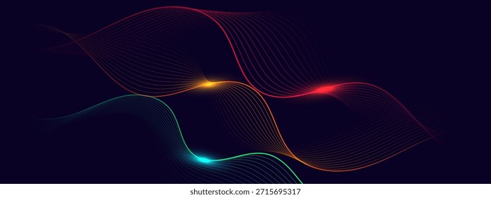 Líneas de onda de neón futuristas sobre fondo abstracto oscuro.