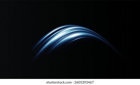 Futuristic neon wavy trail design with glowing road lines in red and blue. Dynamic light motion effect, ideal for speed, tech, energy, or modern flow-themed abstract backgrounds