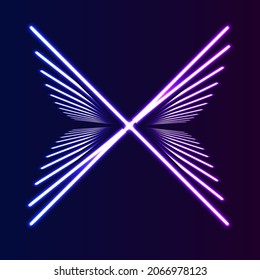 Futuristic Neon wing. blue neon glowing background