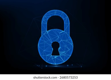 Futuristisches Neondrahtvorhängeschloss, das Cybersicherheit, Datenverschlüsselung und Datenschutz in einem digitalen Netzwerk symbolisiert
