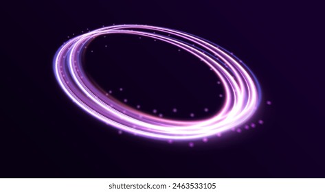 Futuristic neon-colored retro-style glowing circles motion graphic. Set of neon glowing circles. Glowing rings on dark background. Vector illustration. Neon circle frame on blue background.	
