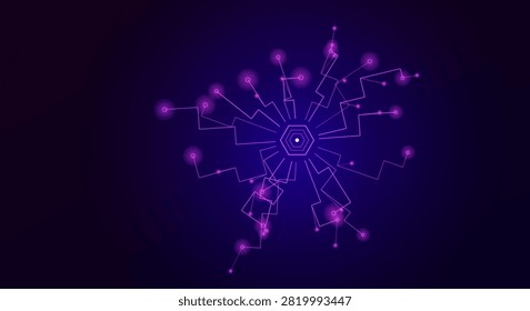 Futuristic network connection concept, glowing lines and nodes design, modern digital data visualization, vibrant purple art.