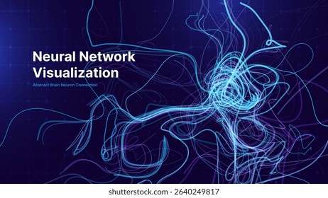 Futuristic Neural Network With Glowing Blue Synapses and Electric Lines, Abstract Brain Activity or Nanotech Visualization for Scientific Research, Vector Illustration