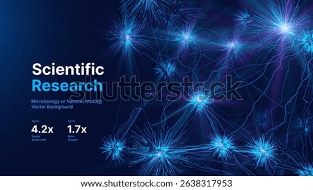 Futuristic Neural Network With Glowing Blue Synapses and Electric Lines, Abstract Brain Activity or Nanotech Visualization for Scientific Research, Vector Illustration