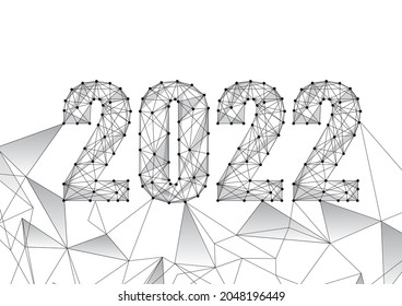 Futurista plantilla de banner web digital de Año Nuevo con número polígonal 2022 bajo negro en blanco