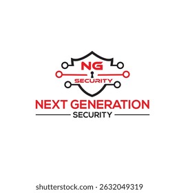 Futuristic next-generation security logo with sleek shield and digital elements, perfect for cutting-edge cybersecurity, tech firms, and advanced protection services.

