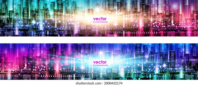 Banner vectorial de Ciudad Nocturna futurista, encabezado de fondo de Cityscape