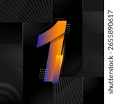 Futuristic Number 1 Design – Abstract Orange and Blue Gradient Digit on Black Geometric Background