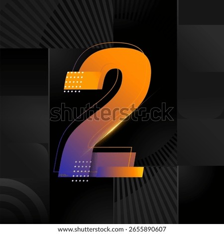 Futuristic Number 2 Design – Abstract Orange and Blue Gradient Digit on Black Geometric Background