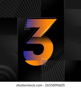 Futuristic Number 3 Design – Abstract Orange and Blue Gradient Digit on Black Geometric Background