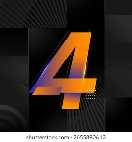 Futuristic Number 4 Design – Abstract Orange and Blue Gradient Digit on Black Geometric Background