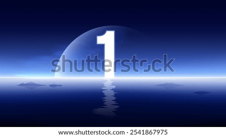 Futuristic Number One Above a Calm Ocean–Ideal for Milestone Celebrations and Launches