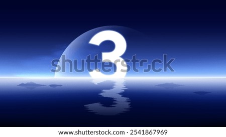 Futuristic Number Three Above a Calm Ocean–Ideal for Milestone Celebrations and Launches