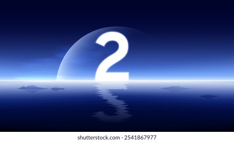 Futuristic Number Two Above a Calm Ocean–Ideal for Milestone Celebrations and Launches