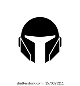 Futuristic Old School Silhouette Flat Space Spartan Helmet Icon Vector