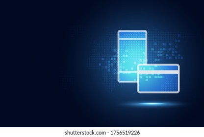 Dispositivo digital de pago en línea futurista y fondo de tecnología abstracta de banca por internet. Grandes datos y crecimiento de la moneda y economía de inversión. Ilustración del vector