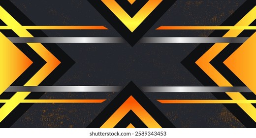 Futuristic orange and black abstract gaming banner design template with metal technology concept.