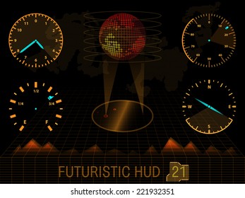 Futuristic orange virtual graphic touch user interface HUD