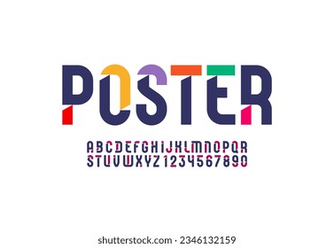 Futuristic original font, sci fi display stencil alphabet, modern geometric modular letters and numbers, vector illustration 10EPS