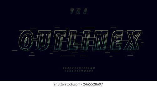 Futuristic outline font with glitch effect. dynamic digital letters, sleek tech font for modern headlines, high-tech branding, innovative display, contemporary visual identity. Vector typeset