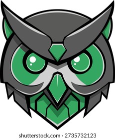 Futuristic owl mascot vector illustration with neon green cybernetic plating for e-sports gaming logos and tech-themed branding