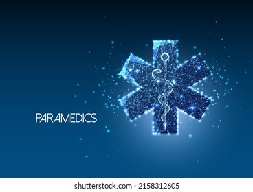 Futuristic paramedics, emergency medical services concept with glowing emergency sign with caduceus