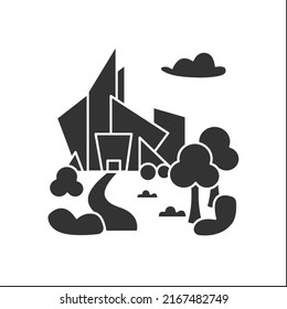 Futuristic park glyph icon. Modern urban parkland inside the city. Relax zone for everyone. Landscape. Urban gardening concept. Filled flat sign. Isolated silhouette vector illustration