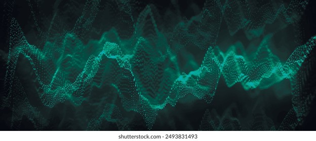 Futuristic particle wave. Abstract technology background. Big data visualization. Equalizer wave. 3D vector illustration.