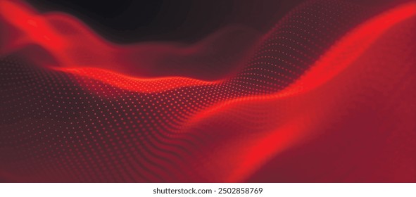 Futuristic particle wave. Abstract technology background. Big data visualization. 3d Widescreen. Vector illustration