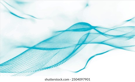 Futuristische Partikelwelle. Abstrakter technologischer Hintergrund. Visualisierung großer Datenmengen. Plexus-Effekt. Vektorgrafik.