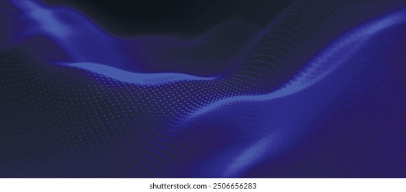 Futuristic particle wave. Abstract technology background. Big data visualization. 3d Widescreen. Vector illustration