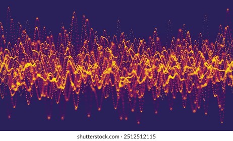 Onda de partículas futurista. Fondo de tecnología Abstractas. Visualización de Big Data. Onda de ecualizador. Ilustración vectorial