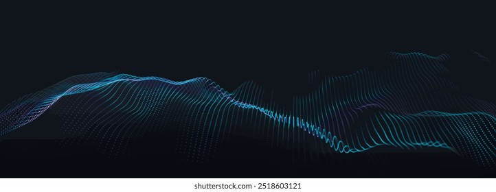 Onda de partículas futurista. Resumo da tecnologia. Visualização de Big Data. Widescreen 3d. Ilustração vetorial