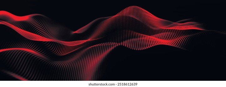 Futuristic particle wave. Abstract technology background. Big data visualization. Plexus effect. 3d Widescreen. Vector illustration.