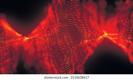 Futuristic particle wave. Abstract technology background. Rotating swirling particle shapes. Dark background. Big data visualization. Vector illustration