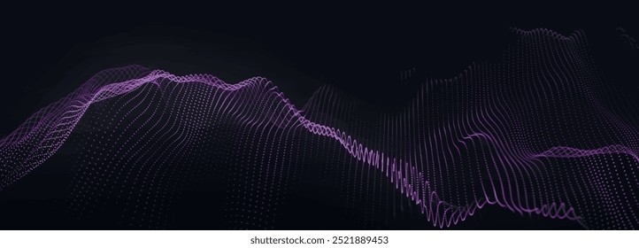 Onda de partículas futurista. Resumo da tecnologia. Visualização de Big Data. Widescreen 3d. Ilustração vetorial