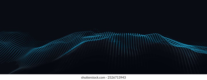 Onda de partículas futurista. Resumo da tecnologia. Visualização de Big Data. Widescreen 3d. Ilustração vetorial