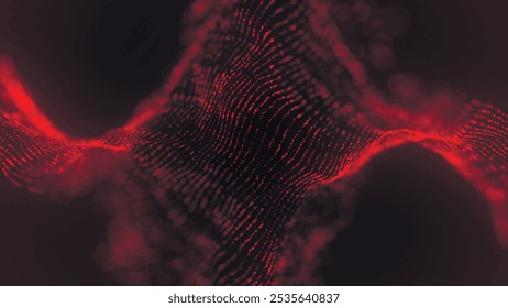 Onda de partículas futurista. Fondo de tecnología Abstractas. Formas de partículas giratorias. Fondo oscuro. Visualización de Big Data. Ilustración vectorial