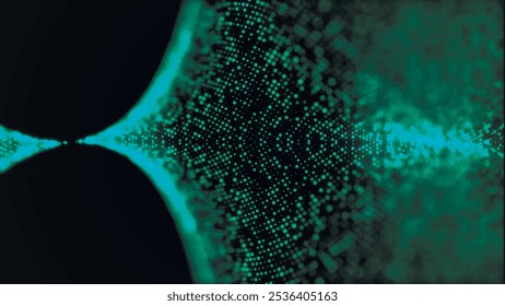 Onda de partículas futurista. Fondo de tecnología Abstractas. Formas de partículas giratorias. Fondo oscuro. Visualización de Big Data. Ilustración vectorial.