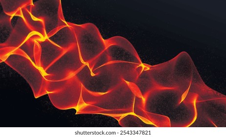 Onda de partículas futurista. Resumo da tecnologia. Girando formas de partícula de giro. Fundo escuro. Ilustração vetorial.