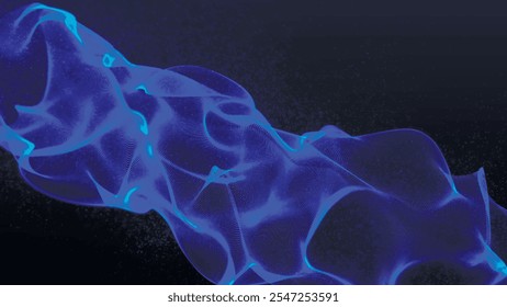 Onda de partículas futurista. Fondo de tecnología Abstractas. Formas de partículas giratorias. Fondo oscuro. Ilustración vectorial.