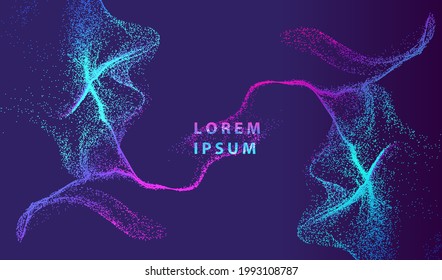 Futuristic particles explosion dots glowing abstract background. Neon splash shapes design. Modern light technology and science vector.