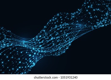 Futuristic particles and lines pattern. Abstract magic light effects. Graphic concept for your design.