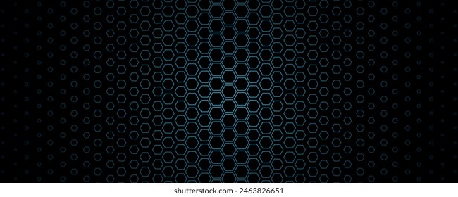 Futuristic pattern of blue hexagons on black background. Abstract cover design. Vector Illustration. EPS 10.