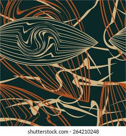 Futuristic pattern of curves and spirals, seamless vector background.