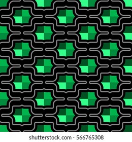 Futuristic pattern of octagonal shield / rivet shapes in hexagonal arrangement - seamless editable repeating vector background wallpaper (Green)